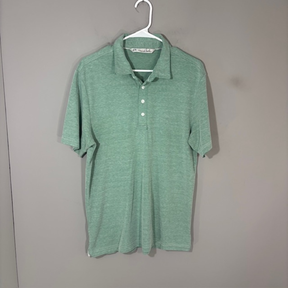 TravisMathew Polo Shirt Mens M Green Heather Pima Cotton Jersey Golf Casual Top